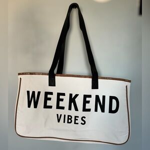 Weekend Vibes White Cotton Canvas Bag 19x12x5 inch